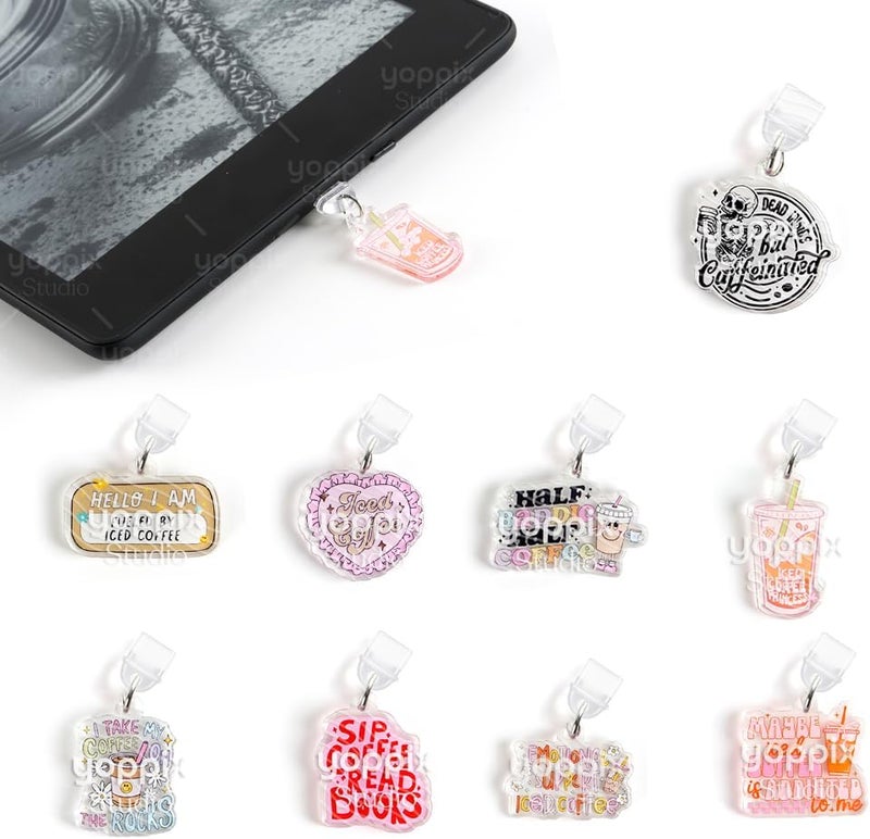 YOPPIX STUDIO YOPPIX 9PCS Charms for E-Reader, About Funny Theme Dust Plug Charm Compatible with Type C Charging Port, Gift for Book Lover Readers Men Women Teachers Students, Accessories for E-Reader - Image 1
